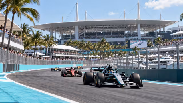 Generovaná panoramatická ilustrace současného okruhu v Miami.