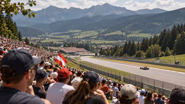 Generovaná ilustrace diváků a okolí okruhu Red Bull Ring.