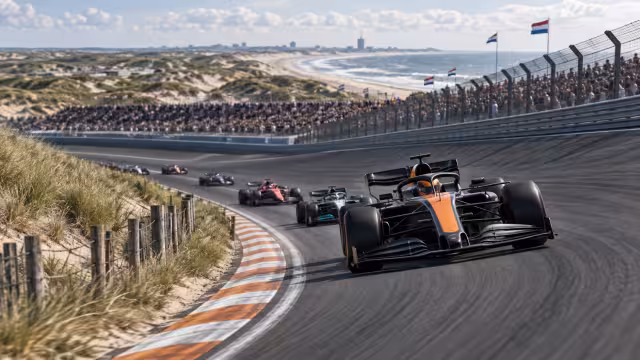 Generovaná panoramatická ilustrace současného okruhu Zandvoort.