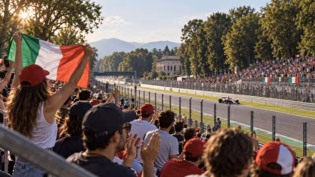 Generovaná ilustrace diváků a okolí okruhu Monza.