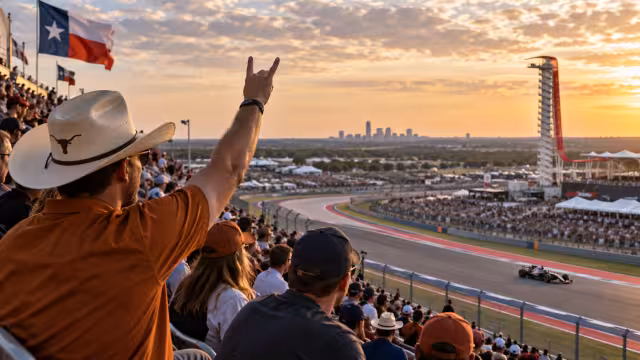 Generovaná ilustrace diváků a okolí okruhu Circuit of The Americas.