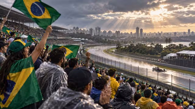 Generovaná ilustrace diváků a okolí okruhu Interlagos.